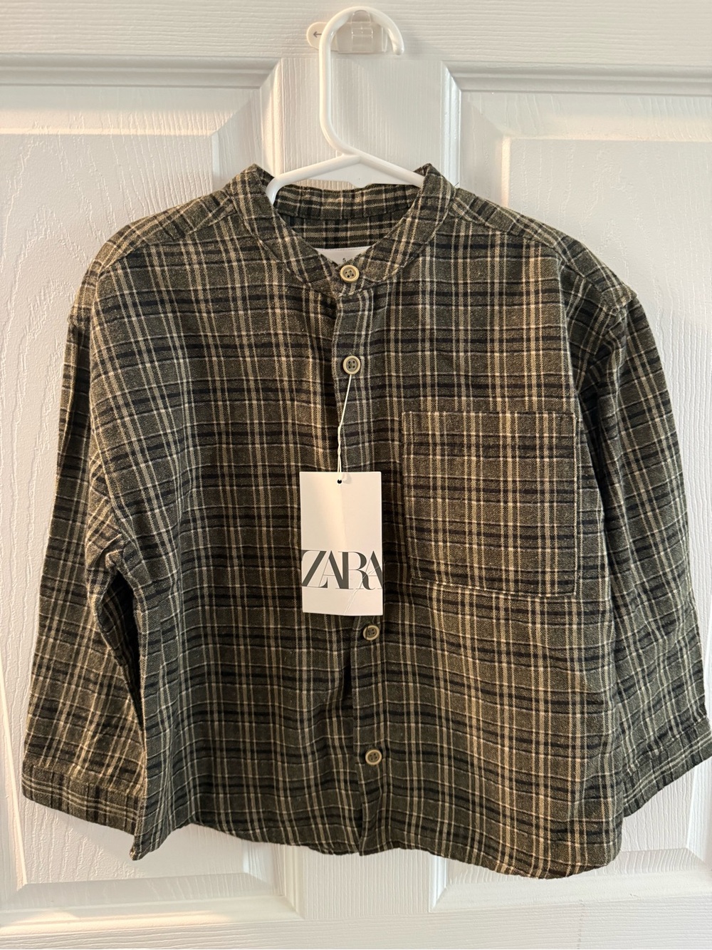ZARA Olive and Black Plaid Lightweight Shirt Jacket